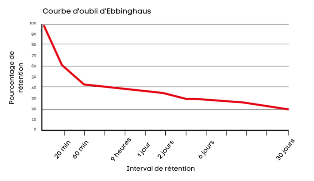 schéma de la courbe d'oubli d'Ebbinghaus